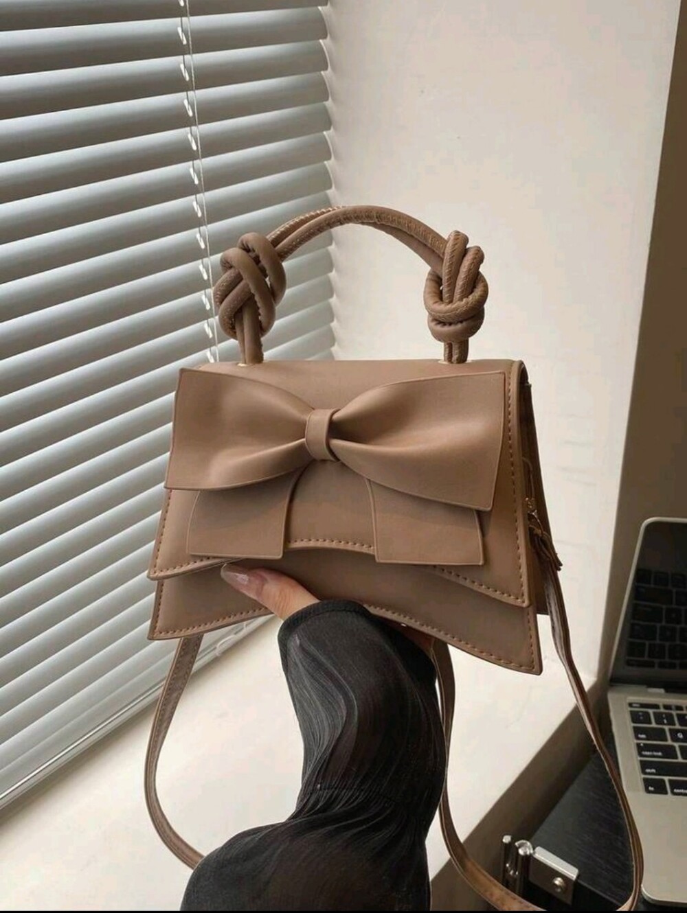 BRAND NEW ** Women's Taupe Bow Accent Top-Handle Bag